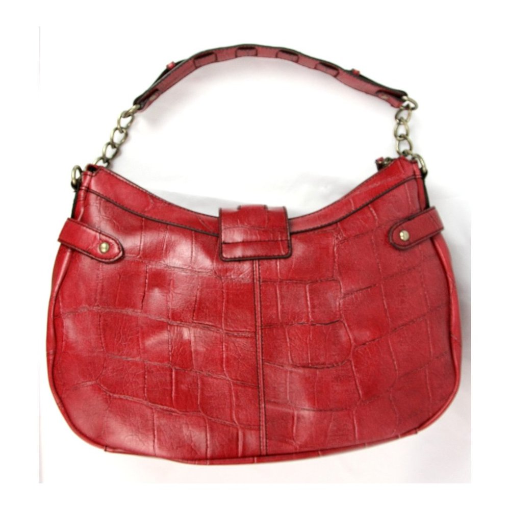 Nine West NWOT Red Leather Croc Embossed Shoulder Bag Handbag Purse Hobo - Picture 6 of 10